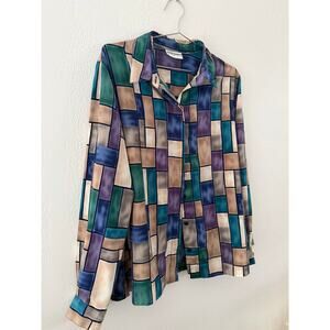 Vintage Colorful Alfred Dunner Long Sleeve Button Down Top - size L/XL